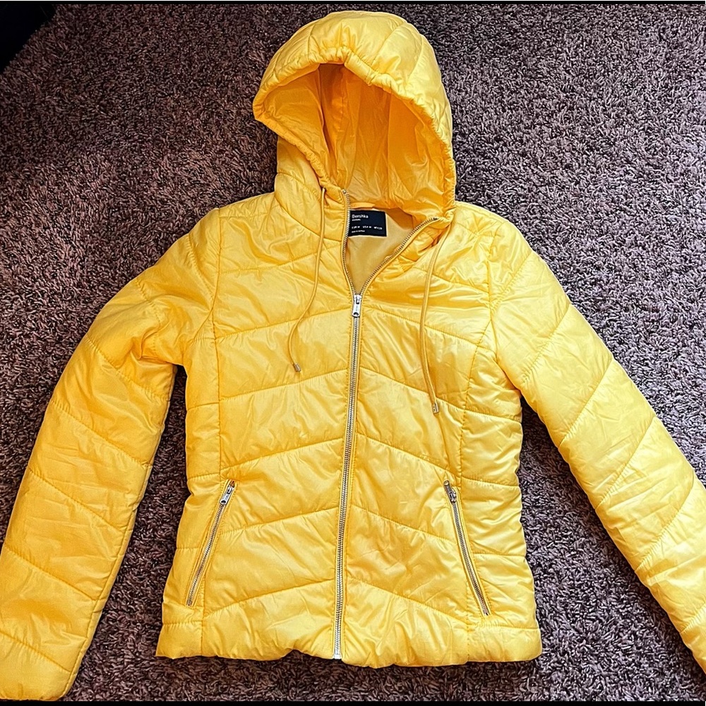 Yellow Cropped Puffer Coat - Small